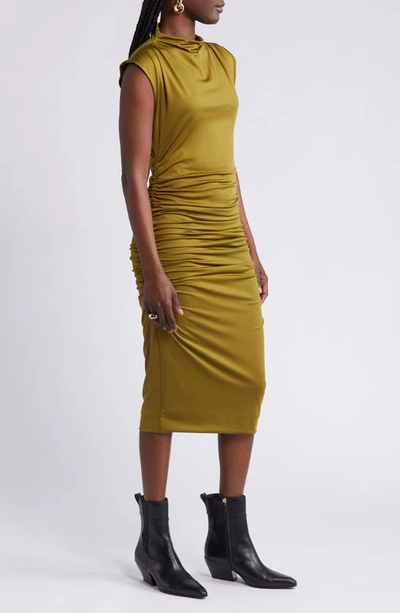 Shop Open Edit Ruched Body-con Midi Dress In Olive Avocado