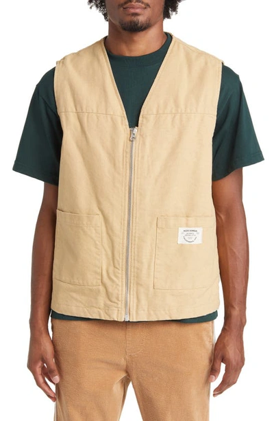 Shop Pacsun Khaki Zip-up Cotton Vest