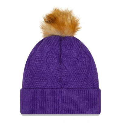 Shop New Era Purple Los Angeles Lakers Snowy Cuffed Knit Hat With Pom