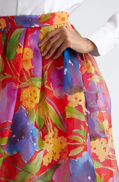 Shop Carolina Herrera Floral Print Silk Skirt In Lacquer Red Multi