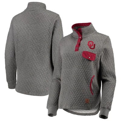 Shop Pressbox Heathered Gray/crimson Oklahoma Sooners Magnum Quilted Quarter-snap Pullover Jacket In Heather Gray