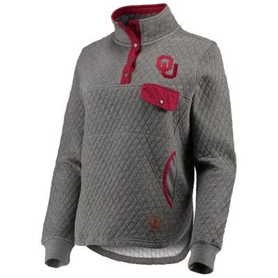 Shop Pressbox Heathered Gray/crimson Oklahoma Sooners Magnum Quilted Quarter-snap Pullover Jacket In Heather Gray