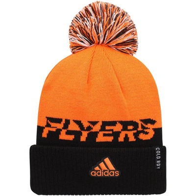 Shop Adidas Originals Adidas Orange/black Philadelphia Flyers Cold.rdy Cuffed Knit Hat With Pom