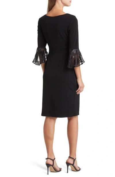 Shop Connected Apparel Long Sleeve Faux Wrap Cocktail Dress In Black