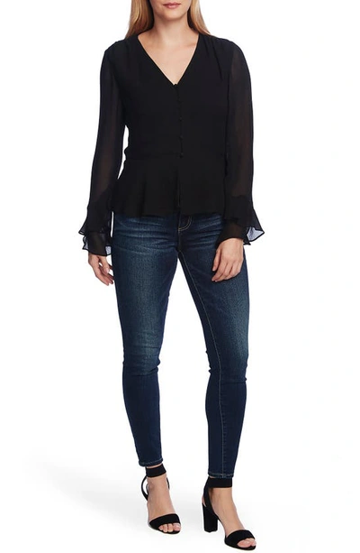 Shop Vince Camuto Long Chiffon Sleeve Blouse In Rich Black