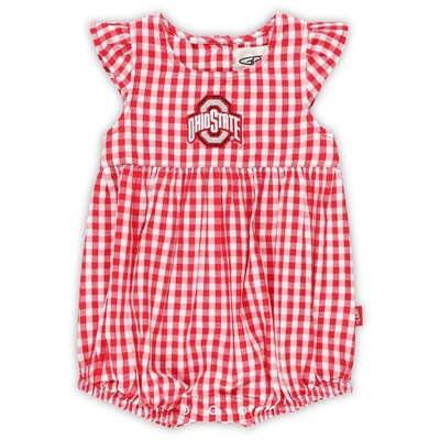 Shop Garb Girls Infant  Scarlet Ohio State Buckeyes Cara Woven Gingham Ruffled Bodysuit