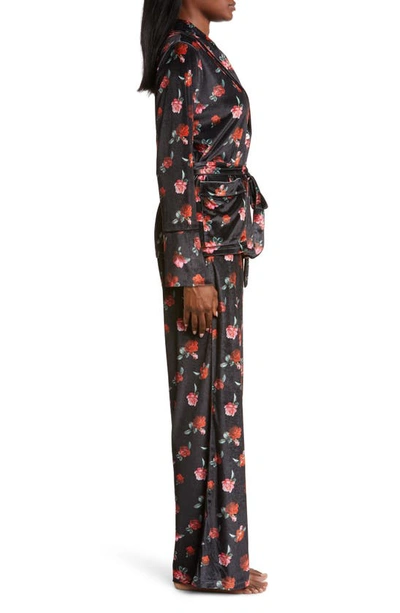 Shop Kilo Brava Wrap Wide Leg Velvet Pajamas In Roses Print