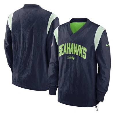 Shop Nike College Navy Seattle Seahawks Sideline Athletic Stack V-neck Pullover Windshirt Jacket