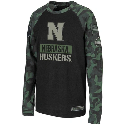 Shop Colosseum Youth  Black/camo Nebraska Huskers Oht Military Appreciation Raglan Long Sleeve T-shirt