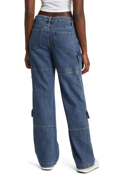 Ptcl Foldover Waist Wide Leg Cargo Jeans In Dark Wash