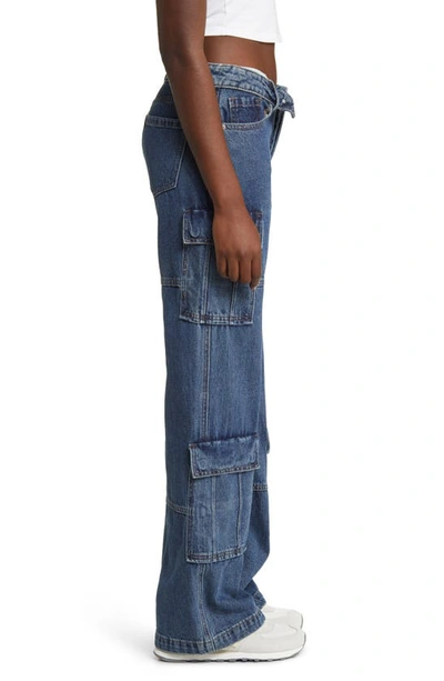 Ptcl Foldover Waist Wide Leg Cargo Jeans In Dark Wash