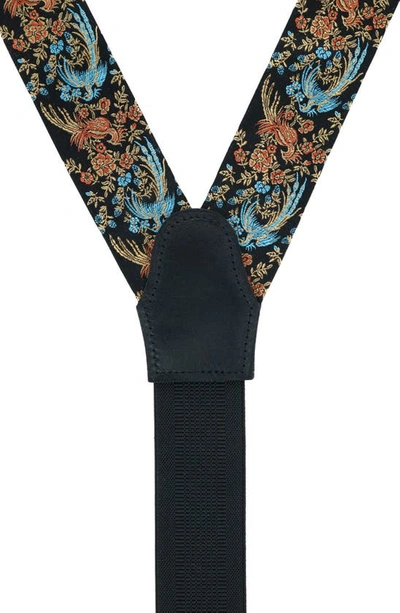 Shop Trafalgar Birds Of Paradise Floral Silk Suspenders In Black