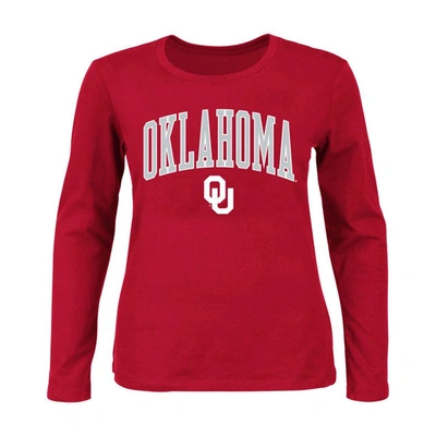 Shop Profile Crimson Oklahoma Sooners Plus Size Arch Over Logo Scoop Neck Long Sleeve T-shirt