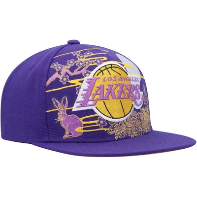 Shop Mitchell & Ness Purple Los Angeles Lakers Hardwood Classics Asian Heritage Scenic Snapback Hat