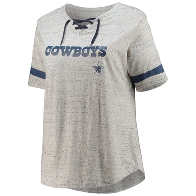 Shop Profile Heathered Gray Dallas Cowboys Plus Size Lace-up V-neck T-shirt In Heather Gray