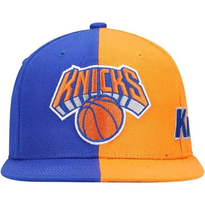 Shop Mitchell & Ness Blue/orange New York Knicks Team Half And Half Snapback Hat
