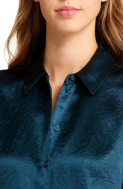 Shop Nordstrom Hammered Satin Button-up Shirt In Navy Blueberry