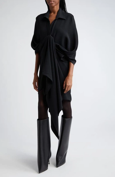 Shop Coperni Knot Front Long Sleeve Faux Wrap Dress In Black