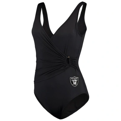 Shop Tommy Bahama Black Las Vegas Raiders Pearl Clara Wrap One-piece Swimsuit