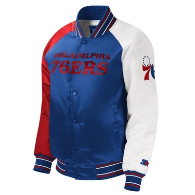 Shop Starter Youth  Royal Philadelphia 76ers Raglan Full-snap Varsity Jacket