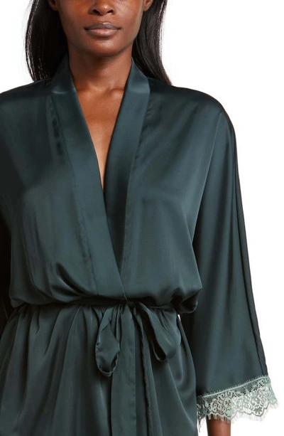 Shop Simone Perele Lace Trim Satin Robe In Kolsai Green