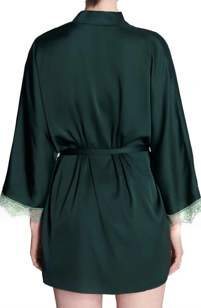 Shop Simone Perele Lace Trim Satin Robe In Kolsai Green
