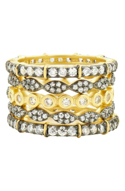 Shop Freida Rothman Classic Mixed 5-stack Ring In Black/ White/ Gold