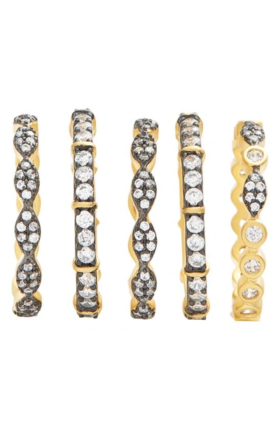 Shop Freida Rothman Classic Mixed 5-stack Ring In Black/ White/ Gold
