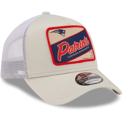 Shop New Era Khaki/white New England Patriots Happy Camper A-frame Trucker 9forty Snapback Hat