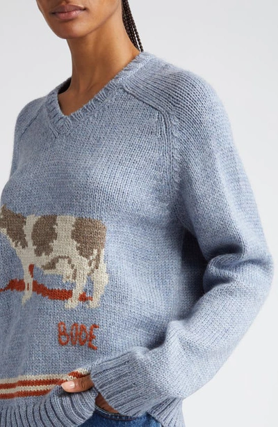 Shop Bode Cattle Intarsia Wool Sweater In Blue