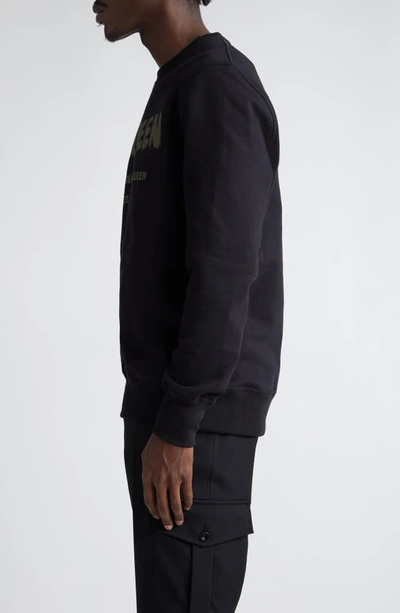 Shop Alexander Mcqueen Graffiti Logo Cotton Graphic Sweatshirt In Black/ Khaki