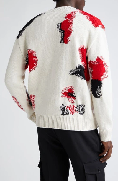 Shop Alexander Mcqueen Skull Intarsia Wool, Cotton & Cashmere Crewneck Sweater In Ivory/ Black/ Red