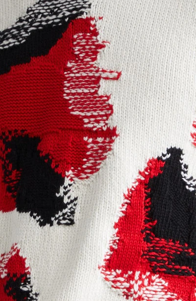 Shop Alexander Mcqueen Skull Intarsia Wool, Cotton & Cashmere Crewneck Sweater In Ivory/ Black/ Red