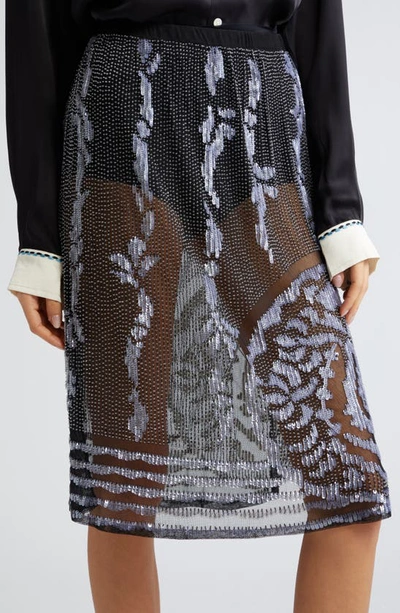 Shop Bode Hyatt Bead & Sequin Embellished Sheer Mesh Skirt In Black Silver