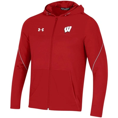 Shop Under Armour Red Wisconsin Badgers 2021 Sideline Warm-up Full-zip Hoodie