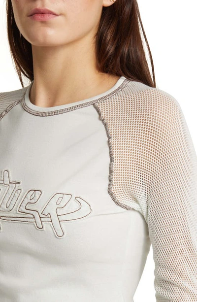Shop Bdg Urban Outfitters Cyber Mesh Raglan Sleeve Cotton Top In Cream