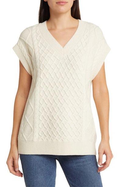 Shop Madewell Cable Knit Wool Blend V-neck Sweater Vest In Antique Cream