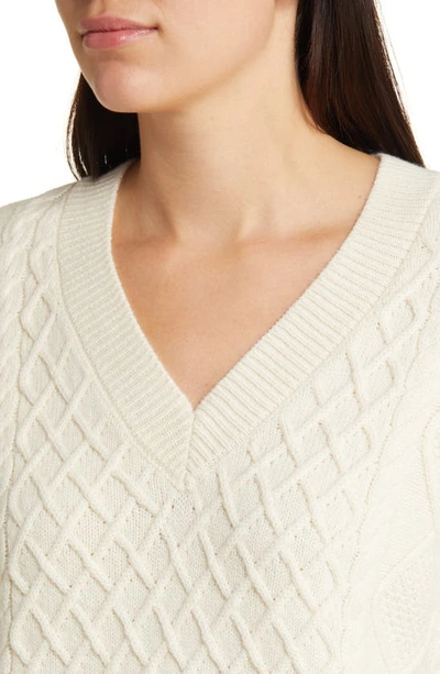 Shop Madewell Cable Knit Wool Blend V-neck Sweater Vest In Antique Cream