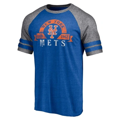 Fanatics Branded Heather Royal New York Mets Utility Two-stripe Raglan Tri-blend T-shirt In Heather Royal