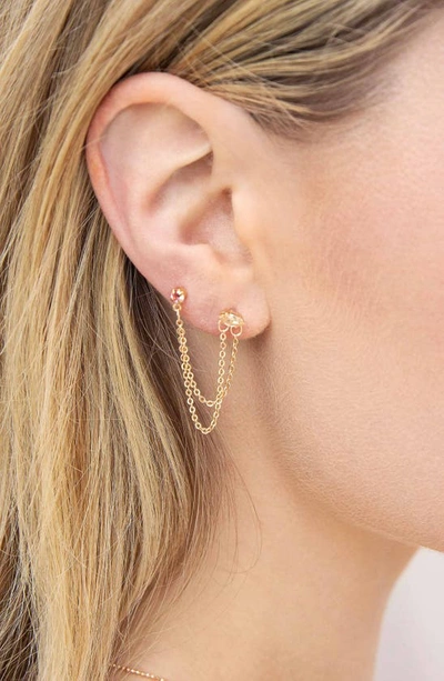 Ettika Double Piercing Chain Drop Earrings In Light Pink