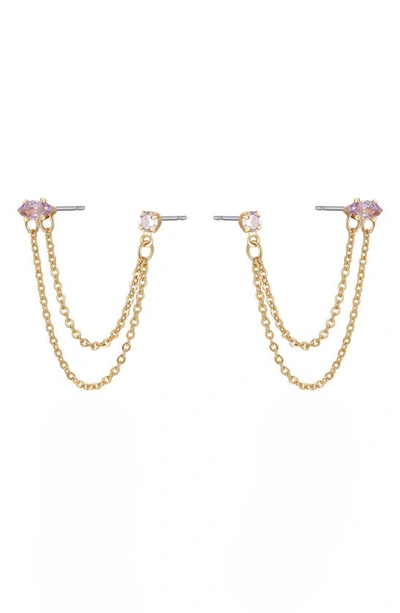 Ettika Double Piercing Chain Drop Earrings In Light Pink