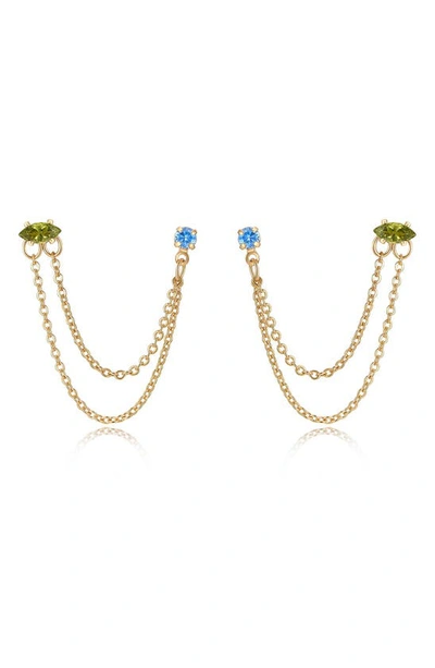 Shop Ettika Double Piercing Chain Drop Earrings In Blue