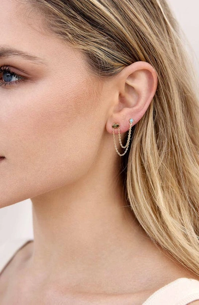 Ettika Double Piercing Chain Drop Earrings In Blue