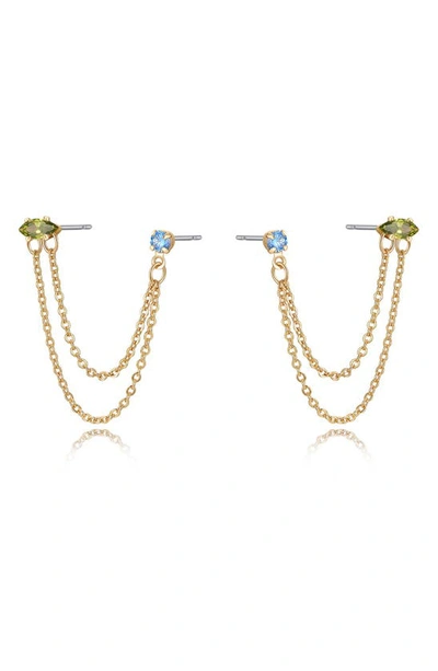 Shop Ettika Double Piercing Chain Drop Earrings In Blue