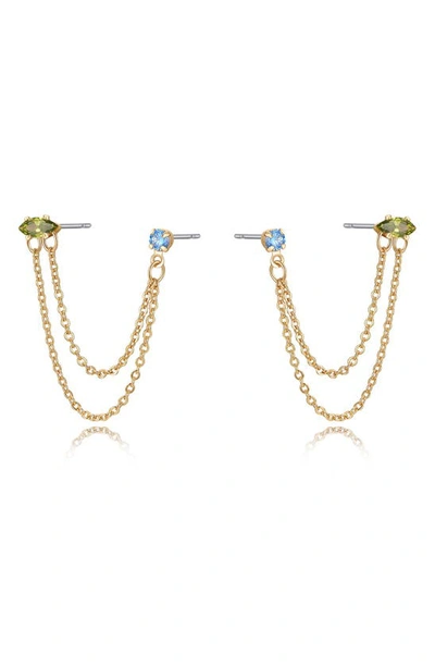 Ettika Double Piercing Chain Drop Earrings In Blue