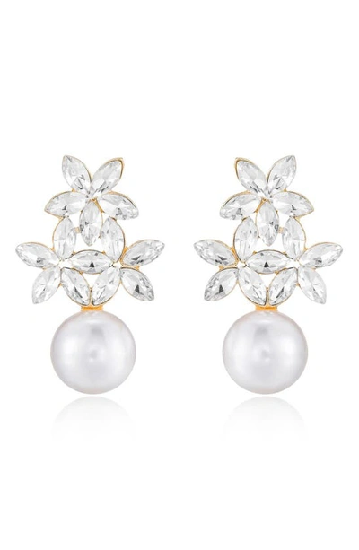 Shop Ettika Floral Crystal & Imitation Pearl Earrings In Gold