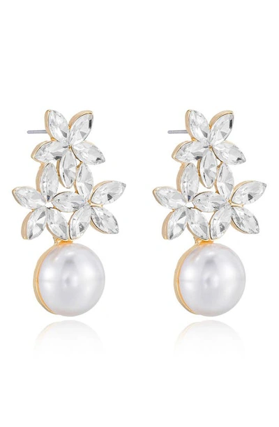 Shop Ettika Floral Crystal & Imitation Pearl Earrings In Gold