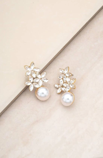 Shop Ettika Floral Crystal & Imitation Pearl Earrings In Gold