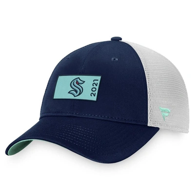 Shop Fanatics Branded Deep Sea Blue/white Seattle Kraken Authentic Pro Rink Trucker Snapback Hat In Navy