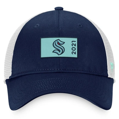Shop Fanatics Branded Deep Sea Blue/white Seattle Kraken Authentic Pro Rink Trucker Snapback Hat In Navy